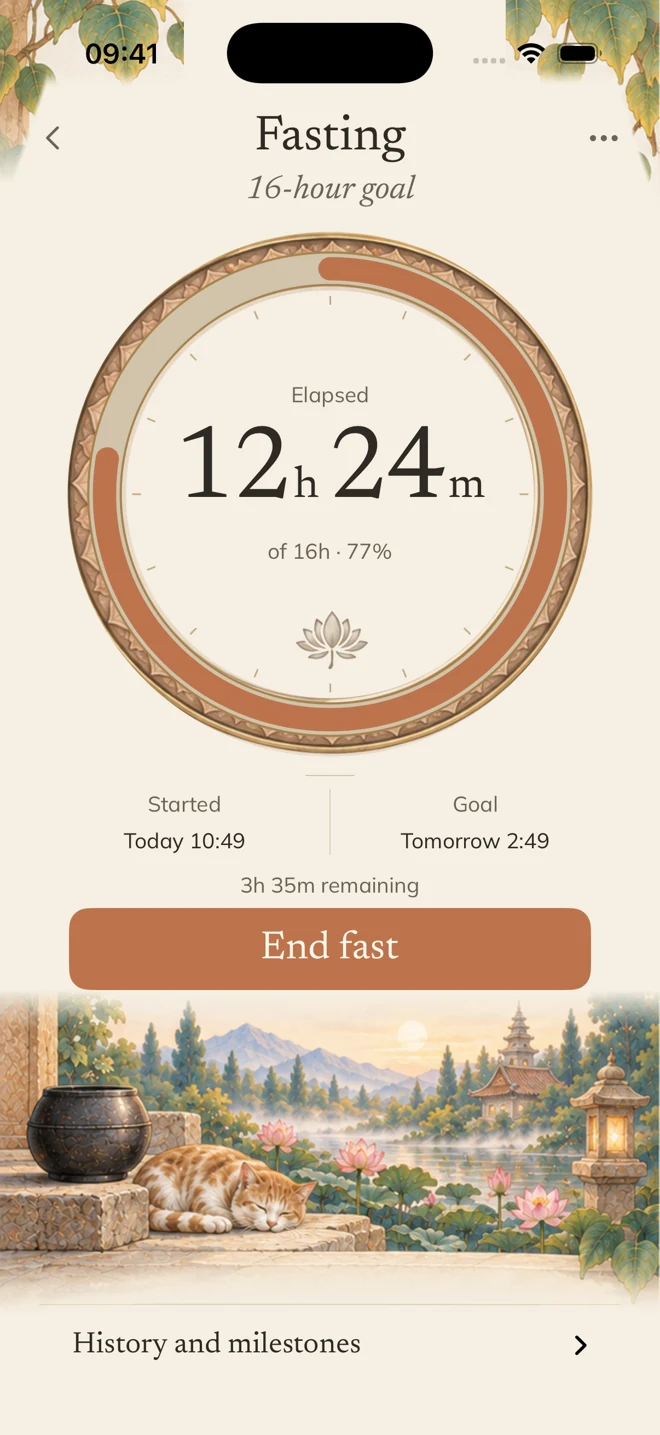Fasting timer with elapsed and remaining time