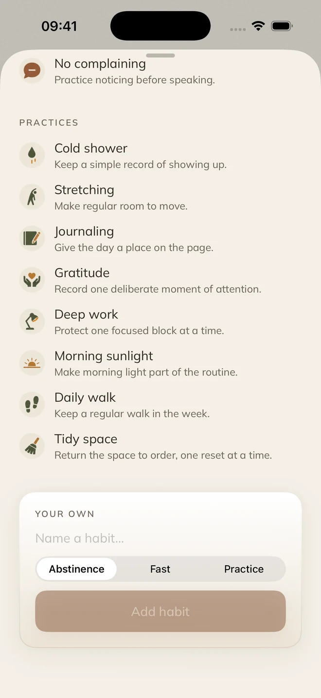 Add a habit sheet with ready-made habits